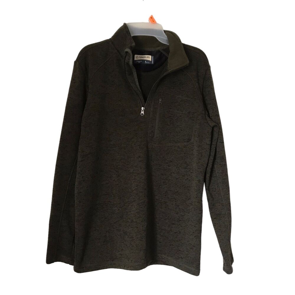 Magellan Outdoors Mens Sweater Sm Hickory Canyon 1/4 Zip Olive Night Pullover